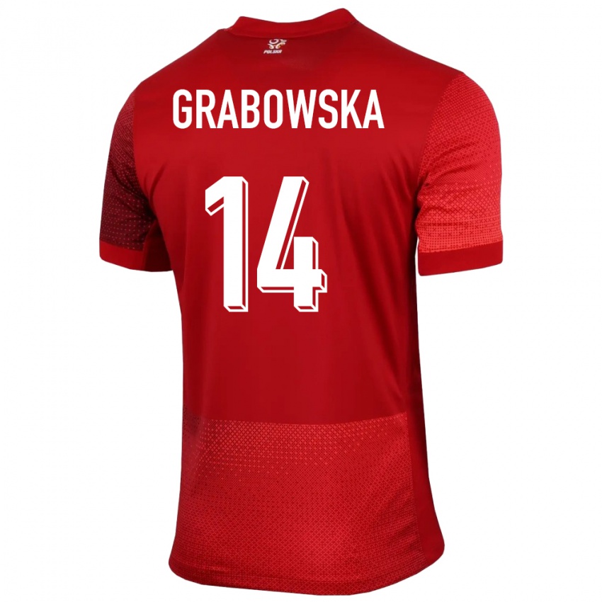 Női Lengyelország Dominika Grabowska #14 Piros Idegenbeli Jersey 24-26 Mez Póló Ing