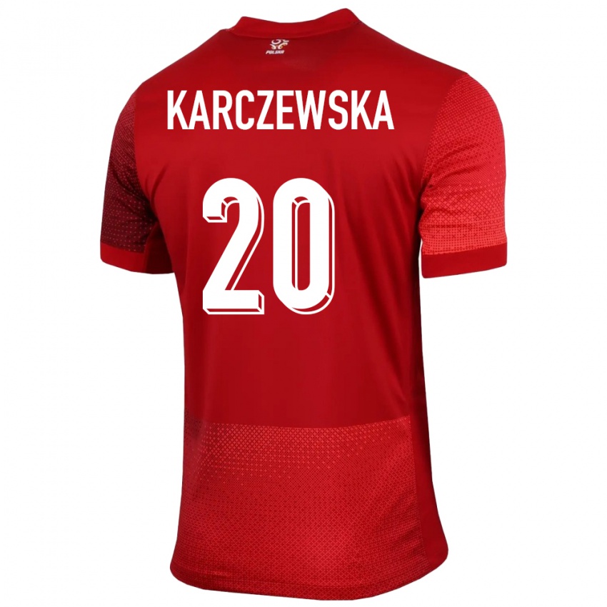 Női Lengyelország Nikola Karczewska #20 Piros Idegenbeli Jersey 24-26 Mez Póló Ing