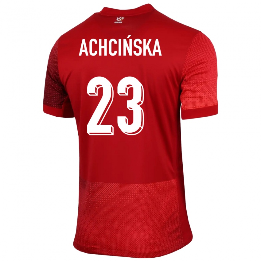 Női Lengyelország Adriana Achcinska #23 Piros Idegenbeli Jersey 24-26 Mez Póló Ing