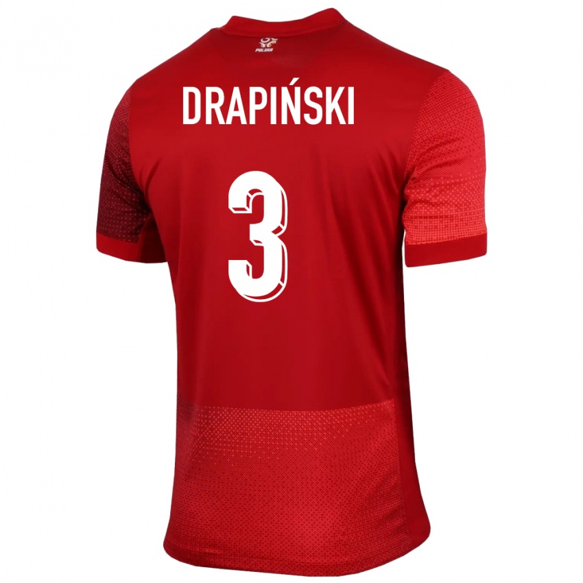 Női Lengyelország Igor Drapinski #3 Piros Idegenbeli Jersey 24-26 Mez Póló Ing