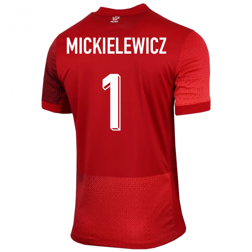 Női Lengyelország Aleksander Mickielewicz #1 Piros Idegenbeli Jersey 24-26 Mez Póló Ing