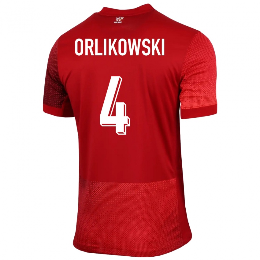Női Lengyelország Igor Orlikowski #4 Piros Idegenbeli Jersey 24-26 Mez Póló Ing