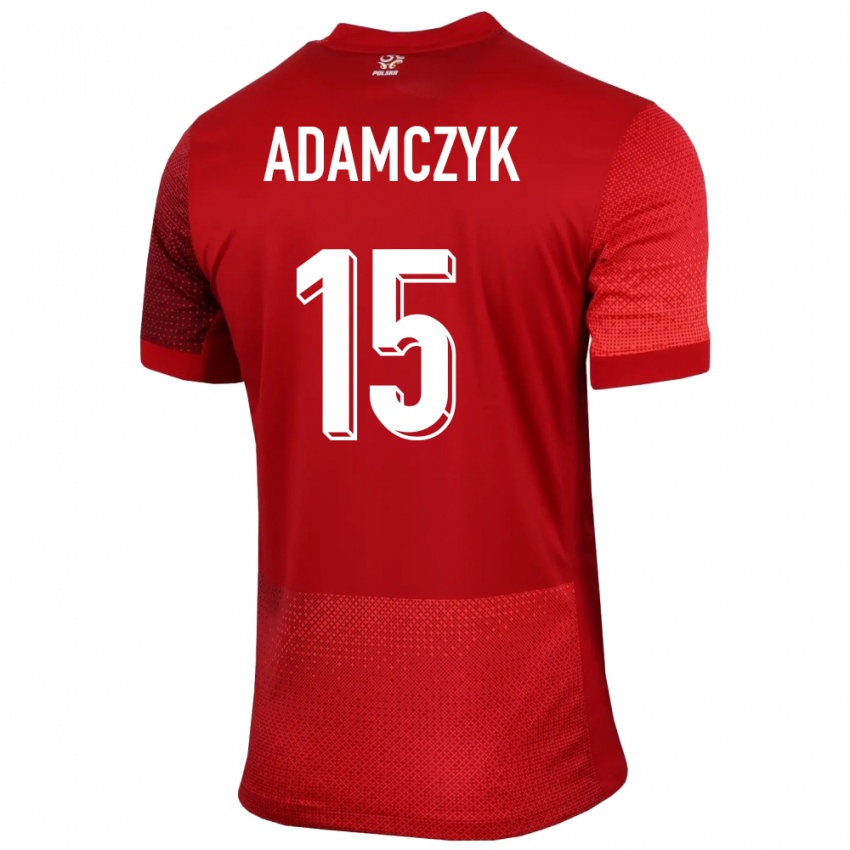 Női Lengyelország Nico Adamczyk #15 Piros Idegenbeli Jersey 24-26 Mez Póló Ing