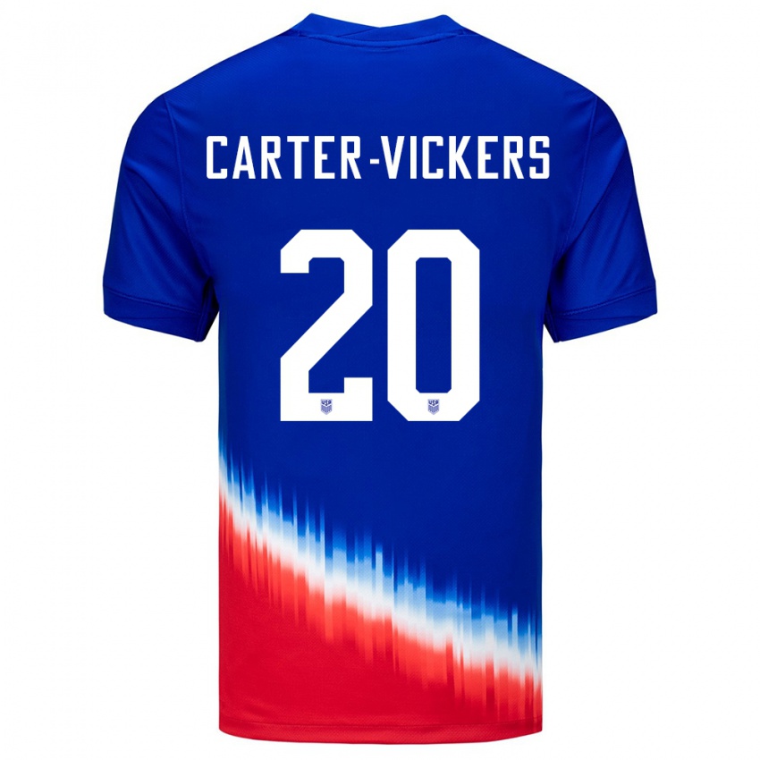 Női Egyesült Államok Cameron Carter-Vickers #20 Kék Idegenbeli Jersey 24-26 Mez Póló Ing