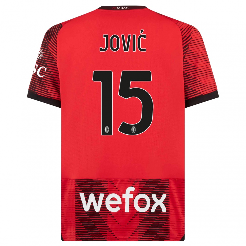 Gyermek Luka Jovic #15 Piros Fekete Hazai Jersey 2023/24 Mez Póló Ing