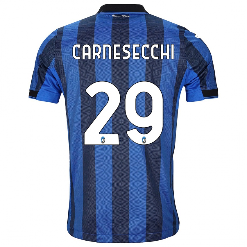 Gyermek Marco Carnesecchi #29 Fekete Kék Hazai Jersey 2023/24 Mez Póló Ing