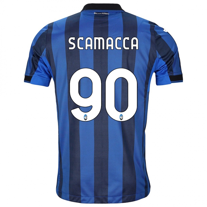 Gyermek Gianluca Scamacca #90 Fekete Kék Hazai Jersey 2023/24 Mez Póló Ing
