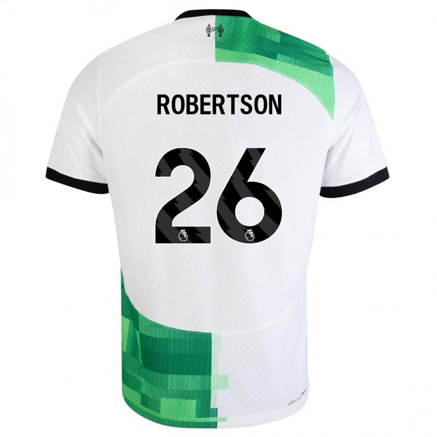 Gyermek Andrew Robertson #26 Fehér Zöld Idegenbeli Jersey 2023/24 Mez Póló Ing