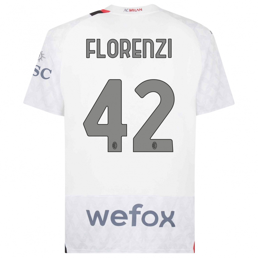 Gyermek Alessandro Florenzi #42 Fehér Idegenbeli Jersey 2023/24 Mez Póló Ing