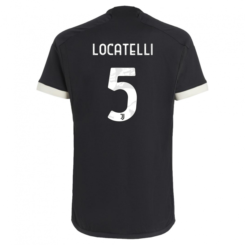 Gyermek Manuel Locatelli #5 Fekete Harmadik Számú Jersey 2023/24 Mez Póló Ing