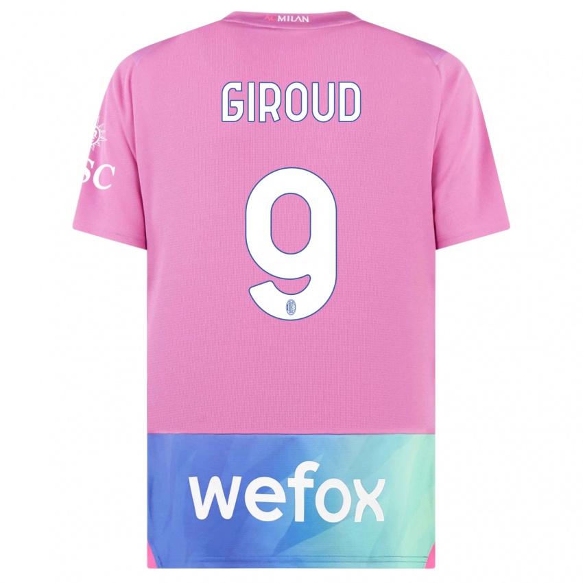 Gyermek Olivier Giroud #9 Pink Lila Harmadik Számú Jersey 2023/24 Mez Póló Ing