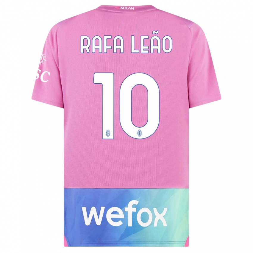 Gyermek Rafael Leao #10 Pink Lila Harmadik Számú Jersey 2023/24 Mez Póló Ing