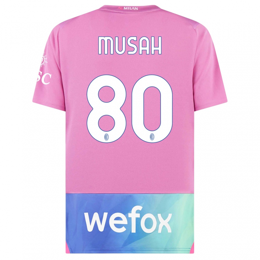 Gyermek Yunus Musah #80 Pink Lila Harmadik Számú Jersey 2023/24 Mez Póló Ing