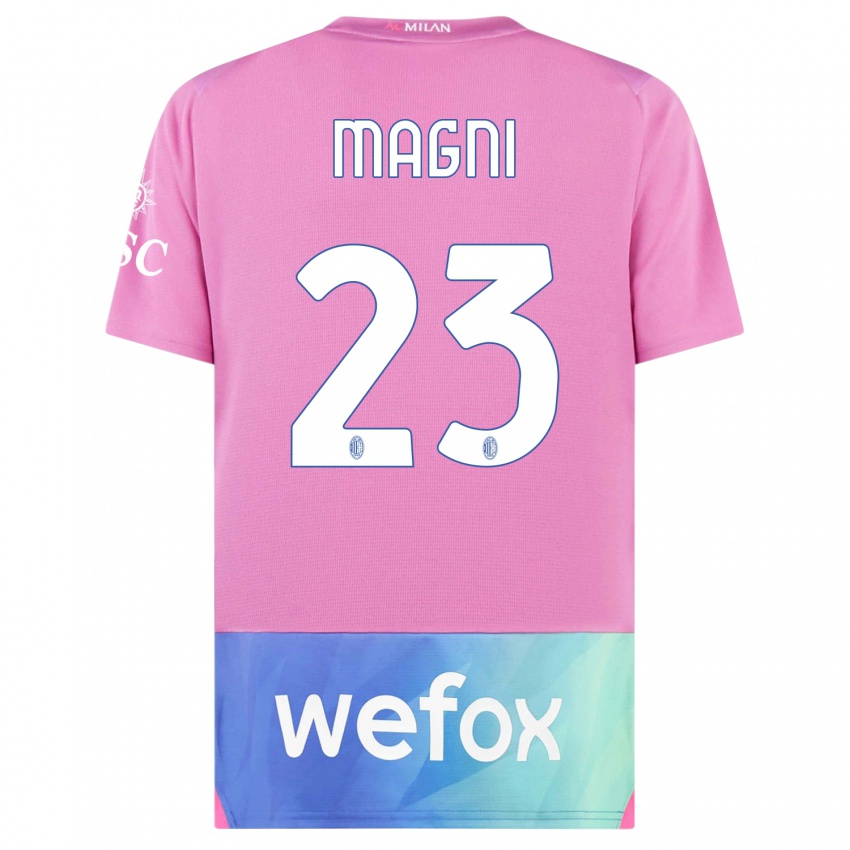 Gyermek Vittorio Magni #23 Pink Lila Harmadik Számú Jersey 2023/24 Mez Póló Ing