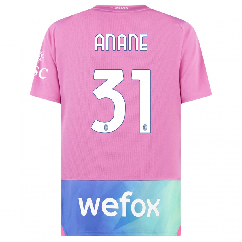Gyermek Emmanuel Anane #31 Pink Lila Harmadik Számú Jersey 2023/24 Mez Póló Ing