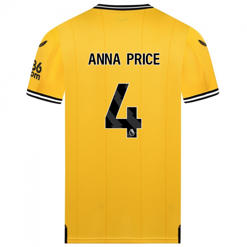 Férfi Anna Price #4 Sárga Hazai Jersey 2023/24 Mez Póló Ing