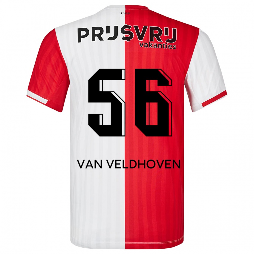 Férfi Kars Van Veldhoven #56 Piros Fehér Hazai Jersey 2023/24 Mez Póló Ing