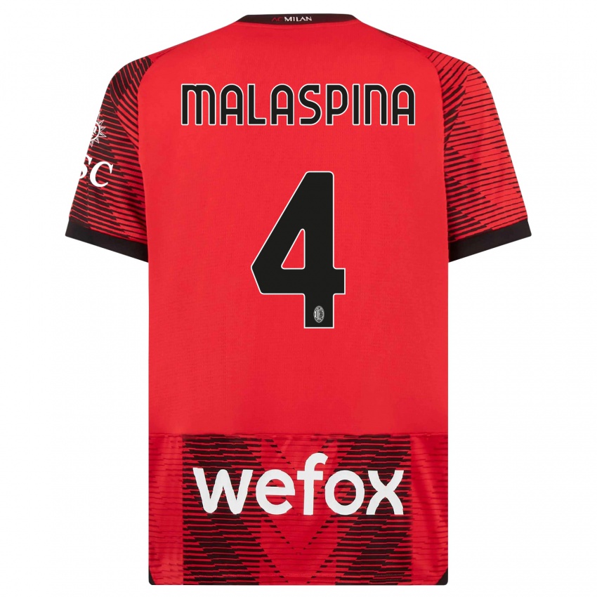 Férfi Mattia Malaspina #4 Piros Fekete Hazai Jersey 2023/24 Mez Póló Ing
