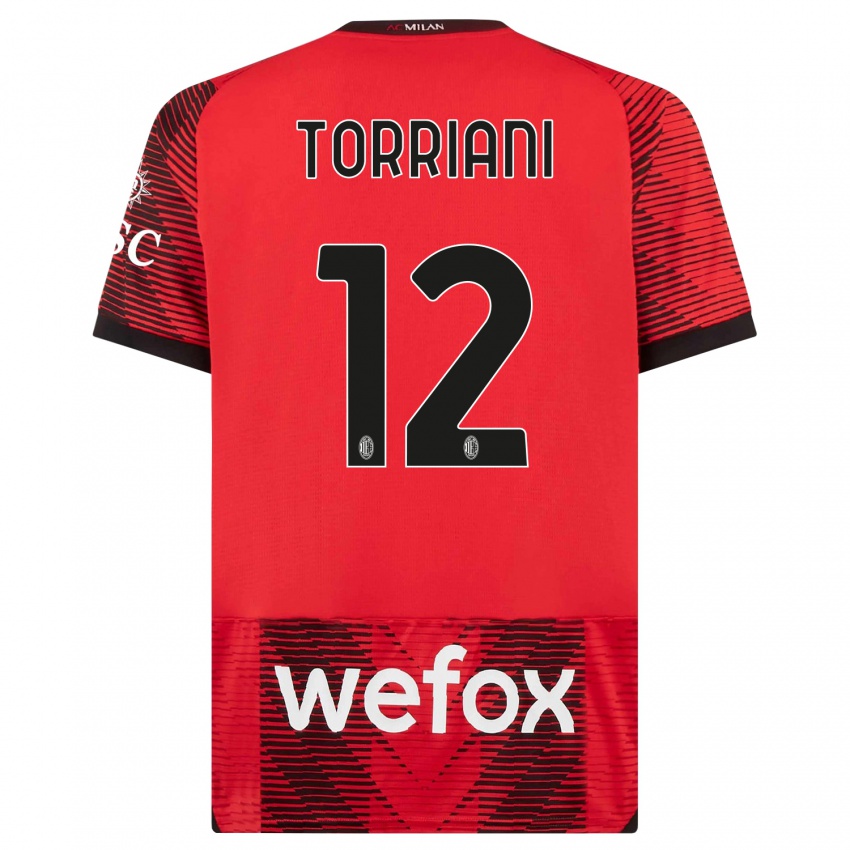 Férfi Lorenzo Torriani #12 Piros Fekete Hazai Jersey 2023/24 Mez Póló Ing