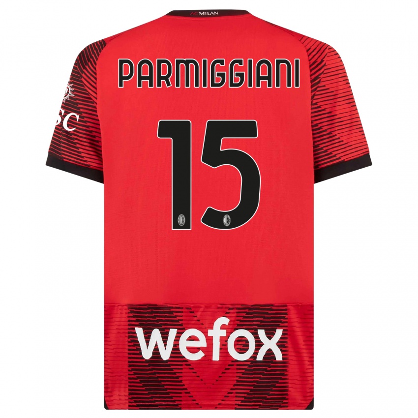 Férfi Pietro Parmiggiani #15 Piros Fekete Hazai Jersey 2023/24 Mez Póló Ing