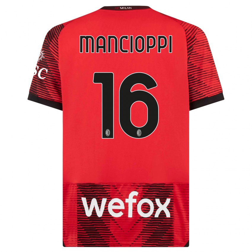 Férfi Tommaso Mancioppi #16 Piros Fekete Hazai Jersey 2023/24 Mez Póló Ing