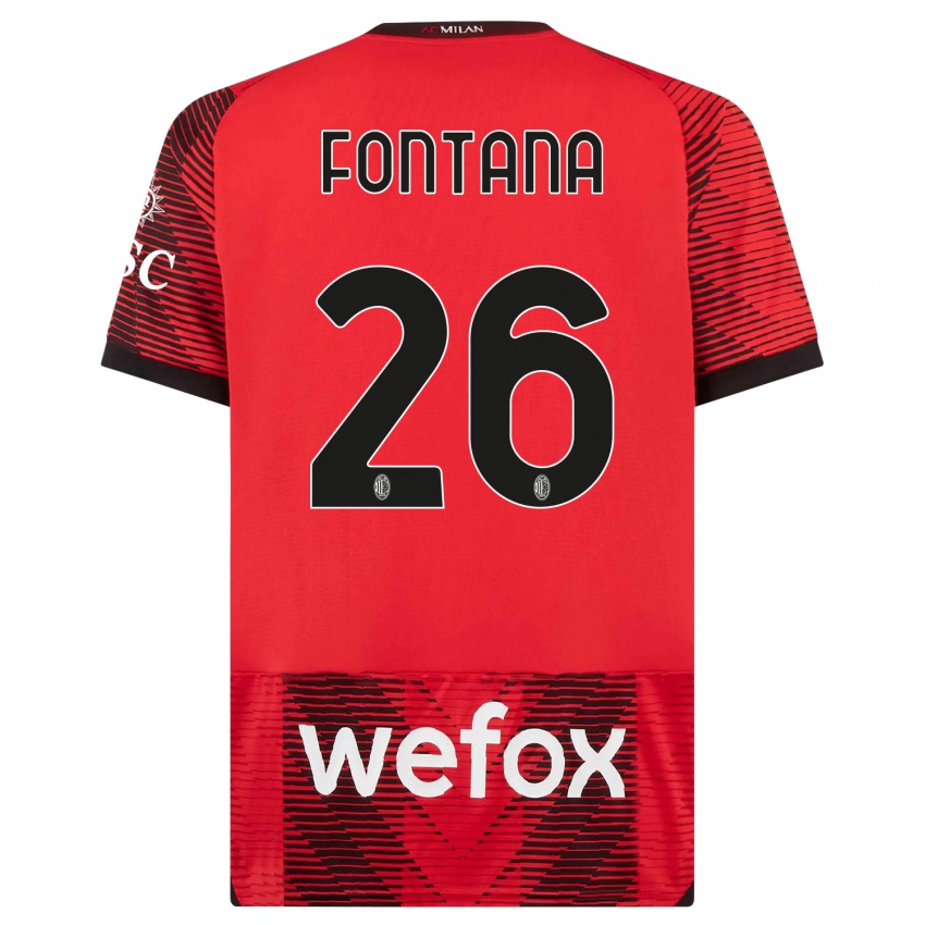 Férfi Francesco Fontana #26 Piros Fekete Hazai Jersey 2023/24 Mez Póló Ing