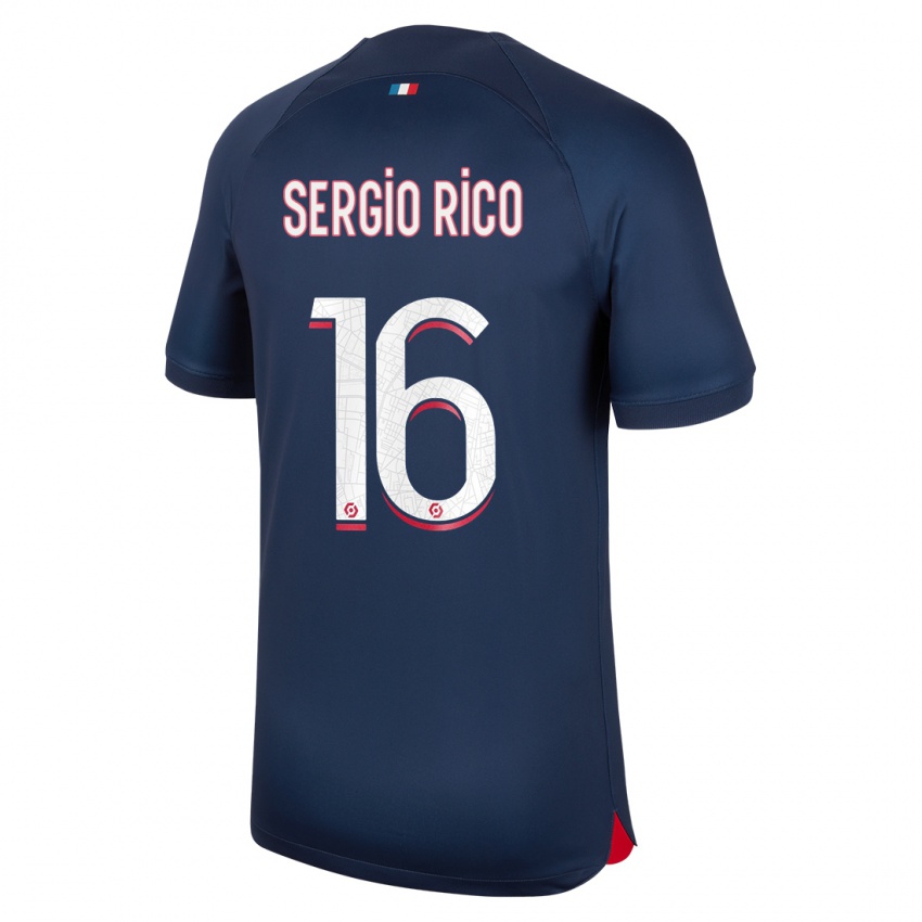 Férfi Sergio Rico #16 Kék Piros Hazai Jersey 2023/24 Mez Póló Ing