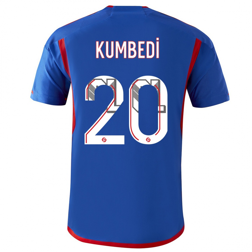 Férfi Saël Kumbedi #20 Kék Piros Idegenbeli Jersey 2023/24 Mez Póló Ing